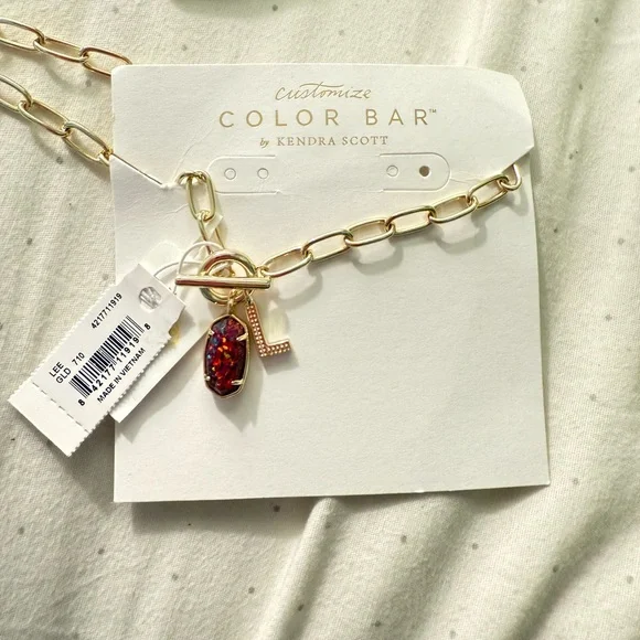 Custom made Kendra Scott neck lace L pendant pink sparkly gold chain - Picture 1 of 3